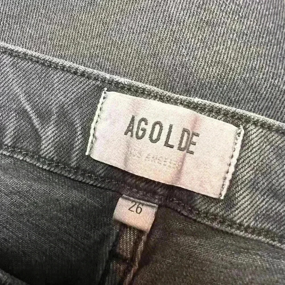 Agolde Toni Mid Rise Straight Jeans black distressed denim raw hem size 26 - Picture 9 of 11